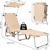 GYMAX Beach Chair with Canopy Shade, Folding Tanning Lounge with Adjustable Backrest, Carry Handle & Side Pocket - Photo 3