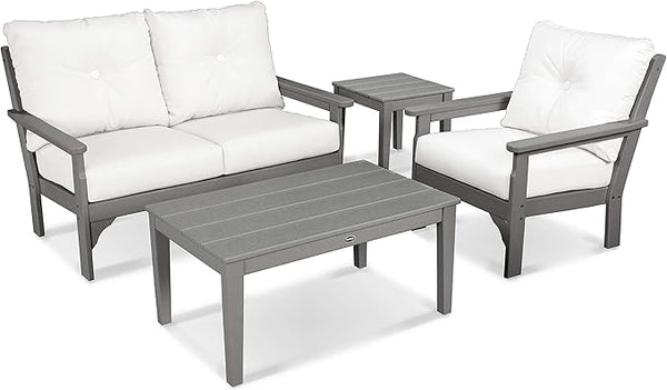 POLYWOOD® Vineyard 4-Piece Deep Seating Set in Slate Grey/Natural - Photo 1