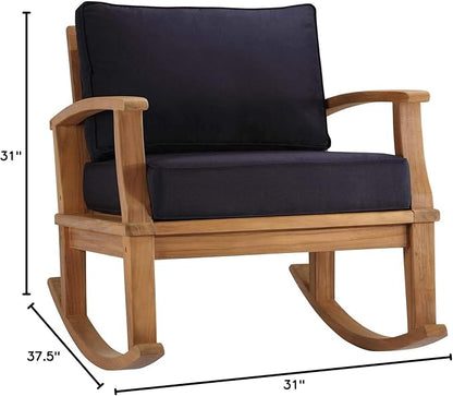 Modway Marina Outdoor Patio Teak Rocking Chair in Natural Navy
