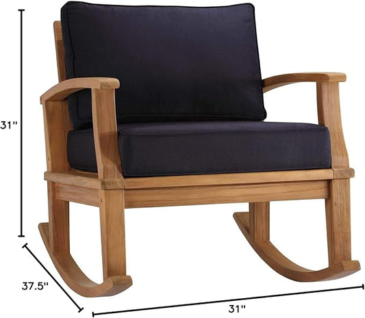 Modway Marina Outdoor Patio Teak Rocking Chair in Natural Navy
