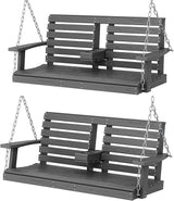 KINGYES Outdoor Hanging Patio Swing Chair Set of 2, 2 Seat Bench with Cup Holders, Waterproof for Courtyard & Garden - Photo 1