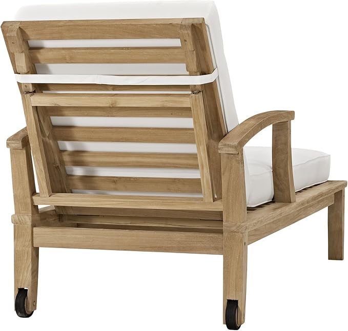 Modway Marina Premium Grade A Teak Wood Outdoor Patio Chaise Lounge Chair in Natural White - Photo 5