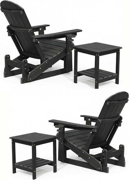 Adirondack Outdoor Side Tables & Adjustable Adirondack Chairs for Patio, Pool, Porch, Garden, Lawn, and Living Room-Black (Black, 2 Packs)