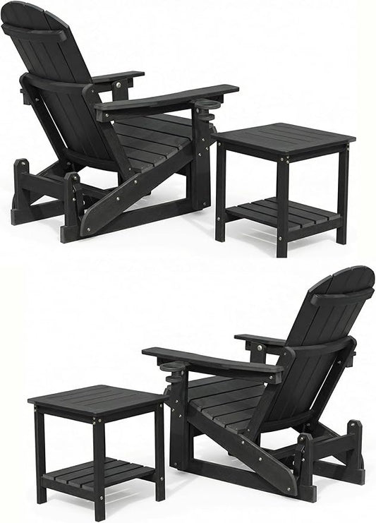 Adirondack Outdoor Side Tables & Adjustable Adirondack Chairs for Patio, Pool, Porch, Garden, Lawn, and Living Room-Black (Black, 2 Packs)