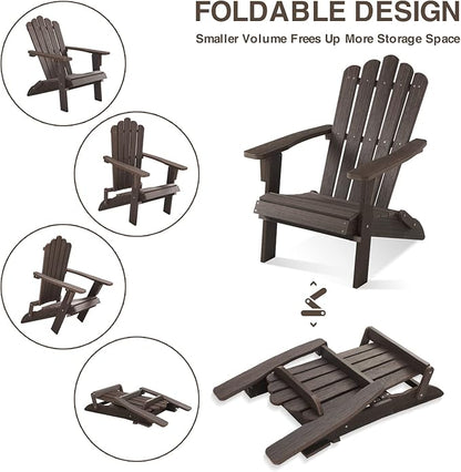 Folding Adirondack Chair, HDPE Adirondack Chairs, All-Weather Resistant Lawn Chairs,Patio Firepit Chairs for Garden