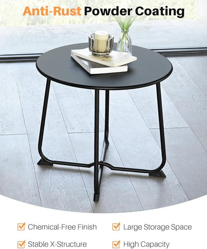 3 Pieces Outdoor Conversation Set, Metal Patio Bistro Set with 2 Outdoor Rocking Chairs and Side Table, Patio Furniture Set with Cushions for Apartment, Porch, Balcony, Poolside, Dark Grey
