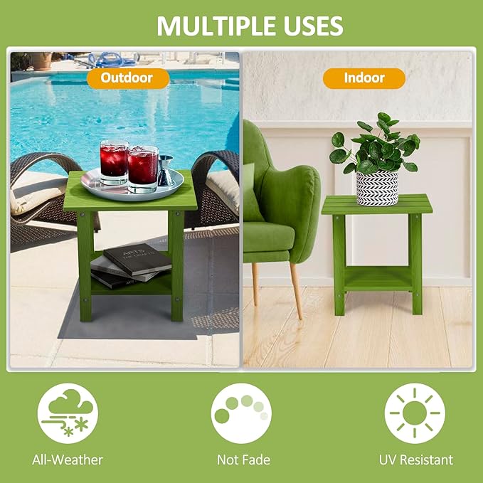 Adirondack Outdoor Side Table with Wood-Like Grain, 16.6" Small Patio End Table - Photo 6
