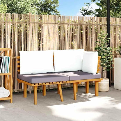 Dark Grey and White 2-Piece Corner Garden Lounge Set with Acacia Wood Frame and Weather-Resistant Cushions for Patio Balcony Modular Outdoor Furniture