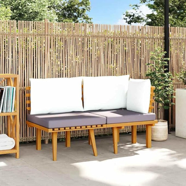 2-Piece Corner Garden Lounge Set with Dark Grey and White Cushions, Solid Acacia Wood Frame - Photo 1