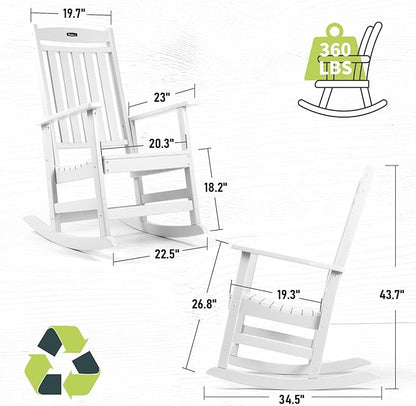 FUNBERRY Outdoor Rocking Chairs Set of 4, HDPE All Weather Poly Lumber Rocker, High Back Patio Rockers Easy Assembly