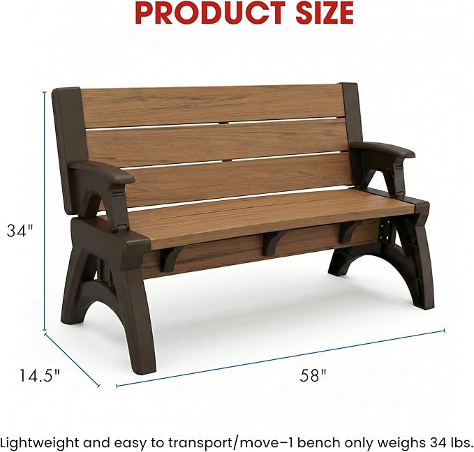 Convert-a-Bench 2-in-1 Outdoor Bench & Picnic Table - Foldable, Weather-Resistant Seating - Perfect for Patio, Lawn - Photo 2
