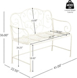 Outdoor Garden Bench, Sturdy Iron 2-Seater with Decorative Backrest, Weather-Resistant Metal Loveseat for Patio, Porch - Photo 2