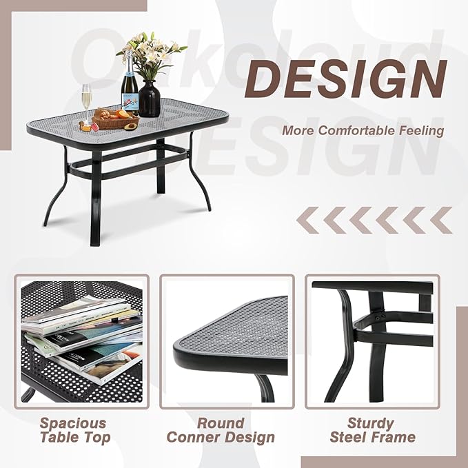 Oakcloud Outdoor 2 Pcs Patio Loveseat Bench Metal Frame Furniture Set with Thick Cushions and Coffee Table, Wrought Iron Look (Brown)