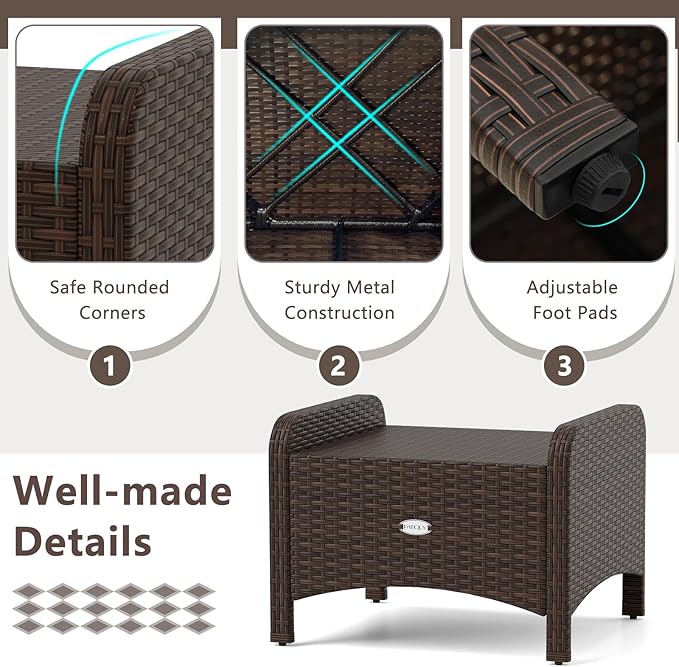 RELAX4LIFE Wicker Outdoor Ottomans for Patio - Set of 2 Rattan Footstools w/Removable Cushions - Photo 7