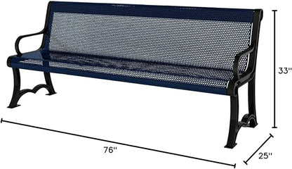 COATEDOUTDOORFURNITURE Heavy-Duty Outdoor Bench Thermoplastic Coated, Punched Steel, Commercial-Grade Garden Bench, Made in America (Portable with Back, 4 Ft, Textured Dark Blue)