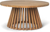 Merax Outdoor Acacia Wood Conversation Set, 3-Seat Loveseat Sofa w/Coushion and Round Coffee Table for Backyard - Photo 6