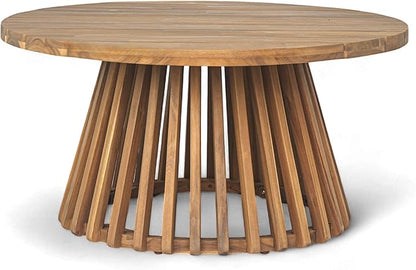 Merax Outdoor Acacia Wood Conversation Set, 3-Seat Loveseat Sofa w/Coushion and Round Coffee Table for Backyard, Patio Furniture, Teak+Beige