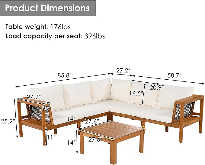Outdoor L-Shaped Sofa Furniture Set with Coffee Table, Woven Mesh Armrests and Side Table - Photo 3