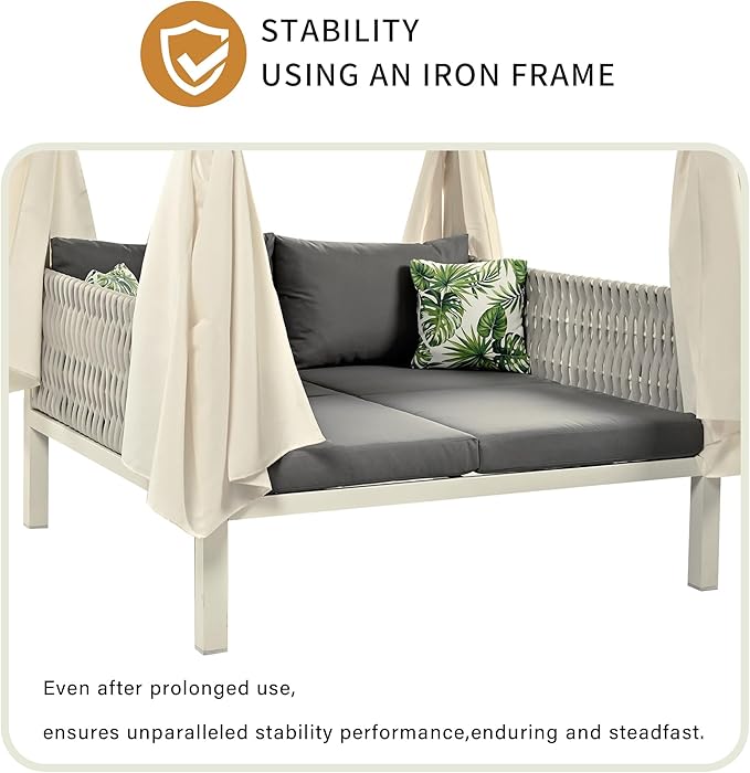 Merax Outdoor Patio Daybed with Soft Cushions and Curtains - Photo 4