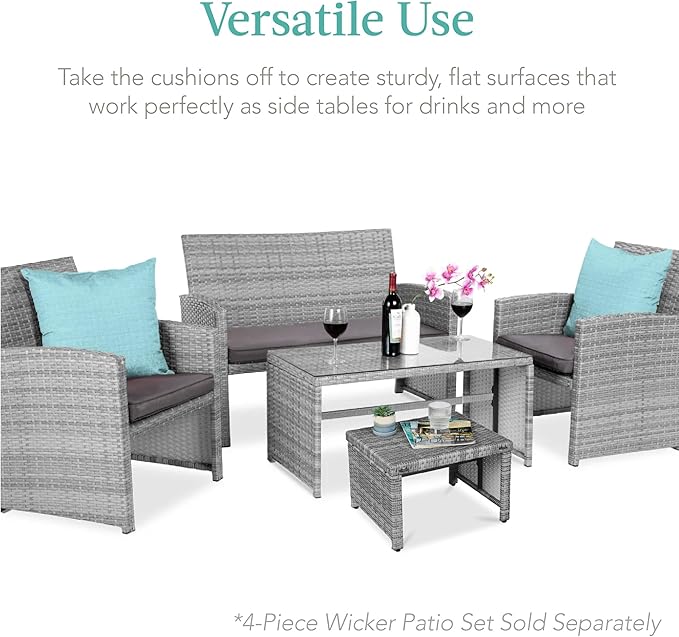 Best Choice Products Set of 2 Wicker Ottomans, Multipurpose Outdoor Furniture for Patio, Backyard, Additional Seating - Photo 4
