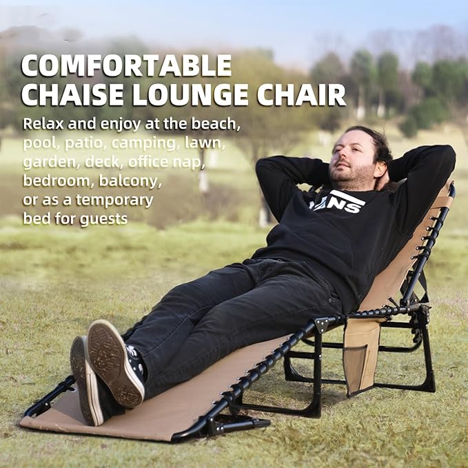 Folding Chaise Lounge Chair Bed Set of 2 - Heavy-Duty 400lb Capacity Portable Adjustable Recliner w/Pillow for Patio - Photo 6