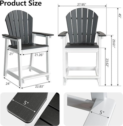 TYARDS Tall Adirondack Chairs Set of 2, Patio Chairs with 5" Widened Armrests and Footrest, HDPE Weather Resistant Adirondack Balcony Chairs, Outdoor Chairs for Garden, Backyard, Capacity 400LBS