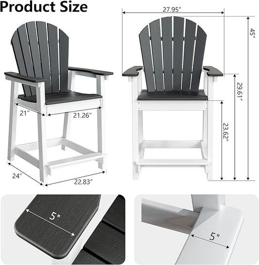 TYARDS Tall Adirondack Chair, Patio Chairs with 5" Widened Armrests and Footrest, HDPE Weather Resistant Adirondack Balcony Chairs, Outdoor Chairs for Garden, Backyard, Capacity 400LBS