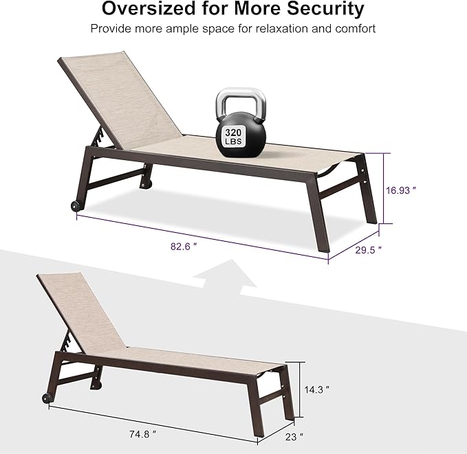 PURPLE LEAF 82.6" Overside Outdoor Chaise Lounge 4 Pieces Adjustable Patio Lounge Chairs with Sturdy Aluminum Frame, Waterproof Chaise Lounge Chair for Outdoor Pool Lawn Backyard, Beige