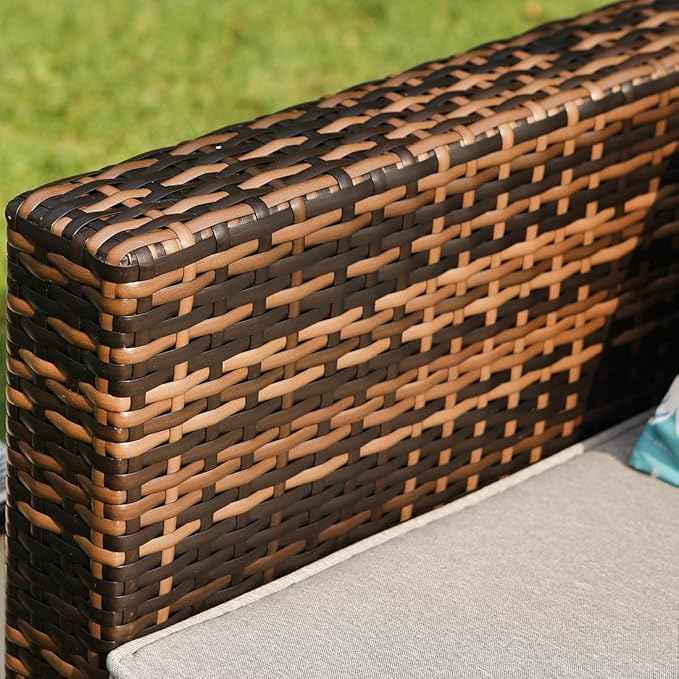 COSIEST All-Weather Patio Chair, Single Brown Wicker Chair with Thick Gray Cushions & Teal Pillow - Photo 4