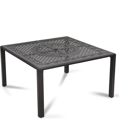 MFSTUDIO Cast Aluminum Outdoor Dining Table, 53" Square Patio Table with Umbrella Hole, Metal Aluminum Patio Dining Table for 8