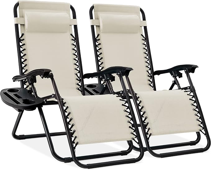 Best Choice Products Set of 2 Adjustable Steel Mesh Zero Gravity Lounge Chair Recliners w/Pillows and Cup Holder Trays - Photo 1
