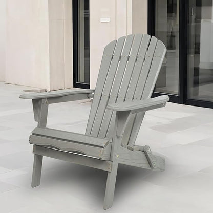 KEVINSPACE Adirondack Chair Folding AdirondackChairs Set of 2 Outdoor Chairs PatioChairs Setof2 Solid Wood Porch ChairsFire for Adult PitChairs Front PorchChairs for Garden Backyard Beach Gray