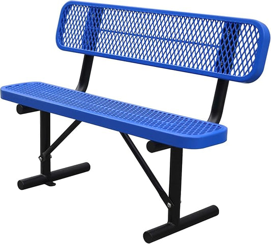 Heavy Duty Park Bench with Back Portable Frame, Outdoor Metal Park Bench with Backrest, Steel Mesh Outdoor Bench for Garden, Lawn, Patio, Porch, Park, Yard (Blue, 48" D x 23.2" W x 32.5" H)