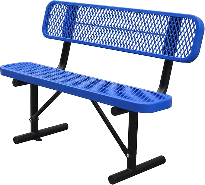 Outdoor Garden Bench, Cast Iron Metal Frame Patio Park Bench with Backrest, Portable Expanded Metal Black Bench, Commercial-Grade Outdoor Seating for Lawn, Patio, Park, Yard, Garden (Blue, 4FT/48'')