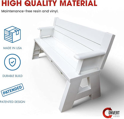 Convert-a-Bench Gen 1 2-in-1 Outdoor Convertible Bench to Picnic Table | Space-Saving, Weather-Resistant Patio Furniture for Yard, Deck, Garden | Easy Assembly & Durable Design -1 Bench/Order, White