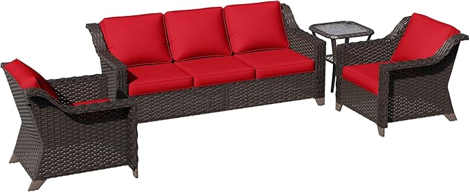 4 Pieces Patio Conversation Furniture Set - 1 Sofa, 2 Armchairs, 1 Side Table - Photo 6
