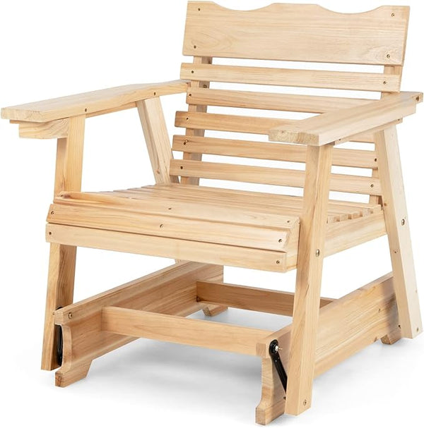 Giantex Outdoor Glider Rocking Chair - Wood Porch Rocker with High Back, Widened Armrests, Curved Seat - Photo 1
