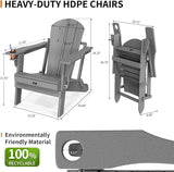 VINGLI Plastic Adirondack Chairs, Folding with Cup Holder, Waterproof HDPE Material - Photo 3