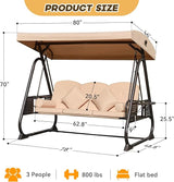 3 in 1 Outdoor Porch Swing with Adjustable Canopy, 3 Seat Outdoor Swing for Adults - Photo 8
