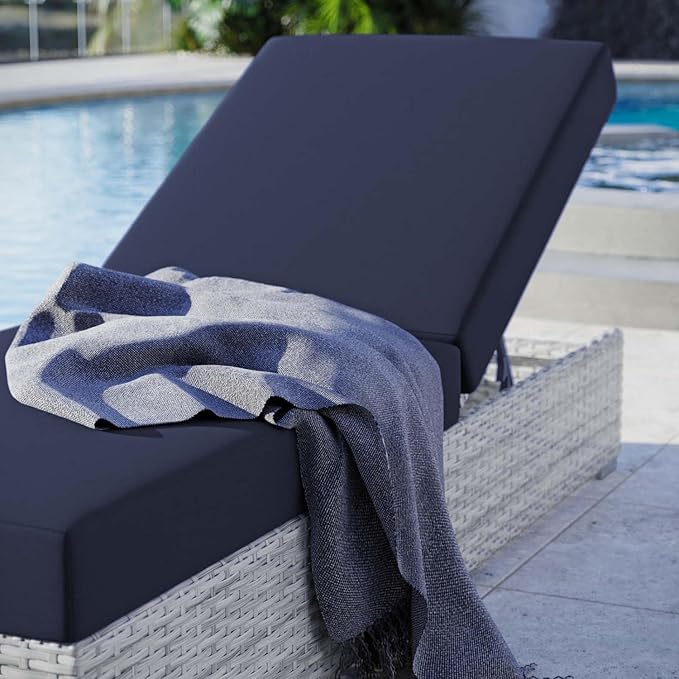 Modway Convene Wicker Rattan Outdoor Patio Chaise Lounge Chair in Light Gray Navy