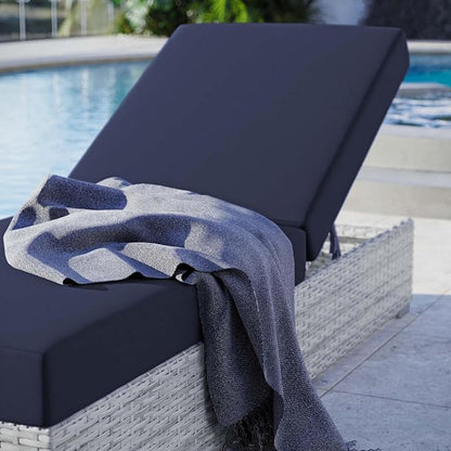 Modway Convene Wicker Rattan Outdoor Patio Chaise Lounge Chair in Light Gray Navy