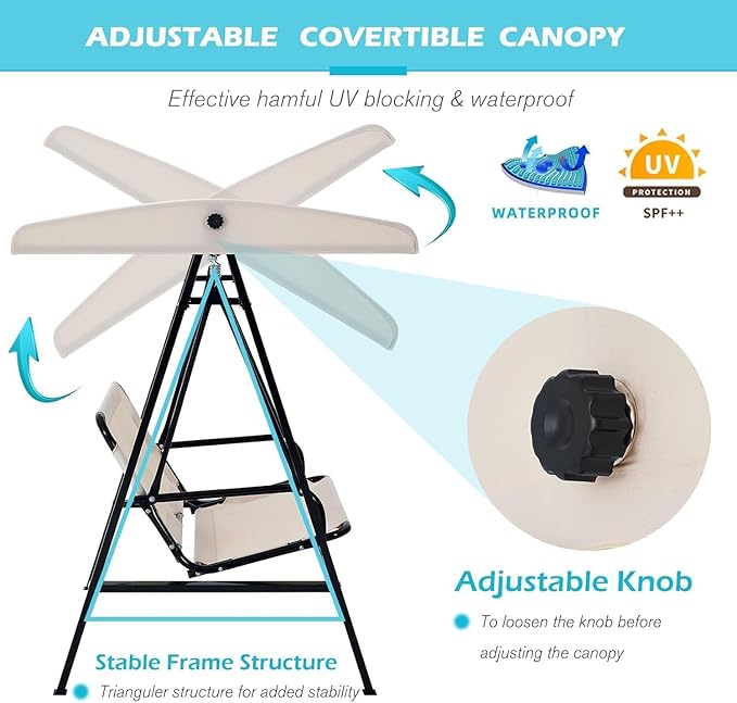 AECOJOY 2-Seat Outdoor Patio Swing Chair with Cover, Porch Swings Chairs for Adult - Photo 5