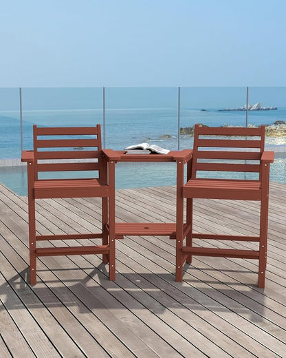Tall HDPE Adirondack Bar Chairs Set of 2, Outdoor Balcony Bar-Height Chairs with Extra-Large Side Trays & 2" Umbrella Hole, All-Weather Patio Stools for Porch, Deck, Garden (Terracotta, 2chair)