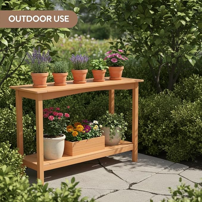 Outdoor Console Table, 48'' 2-Shelf SideTable Indoor/Outdoor Use - Photo 2