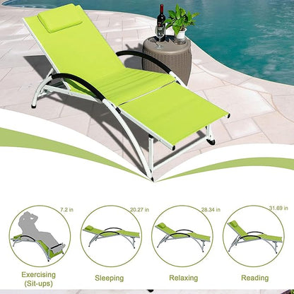 Sundale Outdoor Adjustable Patio Chaise Lounge Set of 4, 6 Position Lounge Chair, All Weather Outdoor/Indoor Lounge for Reading, Meditation, Sleeping, Exercising, Green