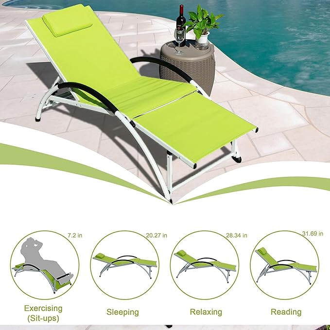 Sundale Outdoor Adjustable Patio Chaise Lounge, 6 Position Lounge Chair, All Weather Outdoor/Indoor Lounge for Reading - Photo 4