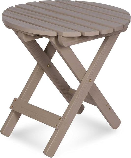 Shine Company Round Wooden Folding Solid Wood Side Table, Outdoor Adirondack Small Patio Table, Graystone