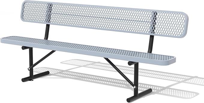 96" Metal Park Benches for Outside - Gray Outdoor Benches Heavy Duty Garden Weatherproof Bench with Backrest, Buddy Bench for Schools,Commercial Benches for Shopping Mall, Store, Yard, Patio