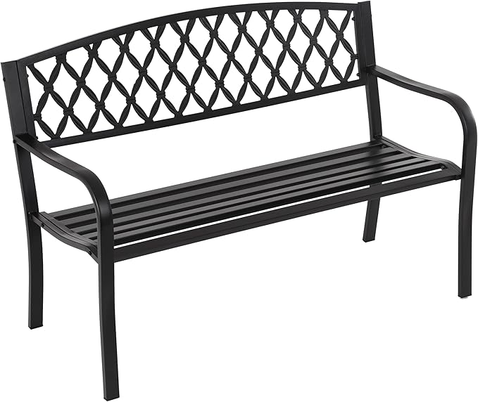 50-Inch Garden Bench,Park Outdoor Bench Metal Bench Clearance Yard Porch Chair with Steel Frame Outdoor Furniture for Backyard Entryway Deck Lawn, Black