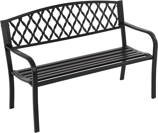 50-Inch Garden Bench,Park Outdoor Bench Metal Bench Clearance Yard Porch Chair with Steel Frame Outdoor Furniture for Backyard Entryway Deck Lawn, Black